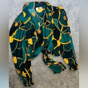 Elegant Green and Gold Women's Blouse